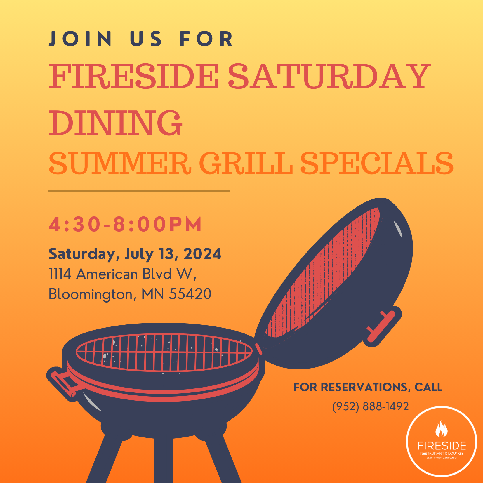 Fireside Saturday Dining - Bloomington Event Center